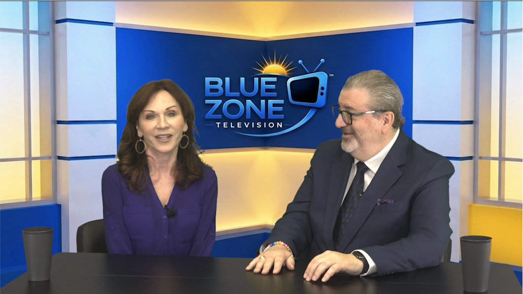 Jonathan Scott and Marilu Henner on the Blue Zone Television set